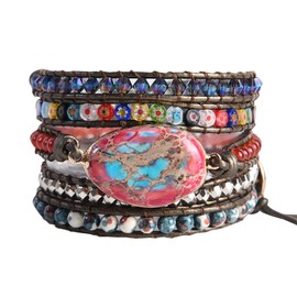 YGLINE Natural Stone Bracelet 5 Wraps Bracelet Handmade Blue Color Boho Bracelet for Women Bracelet
