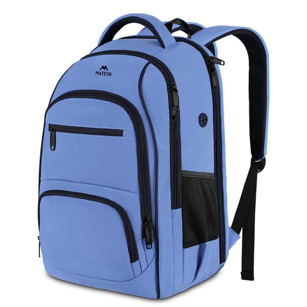Mochila grande para computadora portátil, resistente al agua, mochila de viaje para computadora portátil de 17 pulgadas con bolsillo impermeable húmedo y seco, mochila universitaria, azul