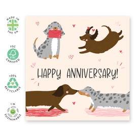 Cute Dog Anniversary Card for Her Him – Adorable Sheepadoodle and Dachshund - Gifts for Husband, Wife, Boyfriend, Girlfriend, Spouse, Fiance – Romantic Thinking Of You Card - Comes with Stickers