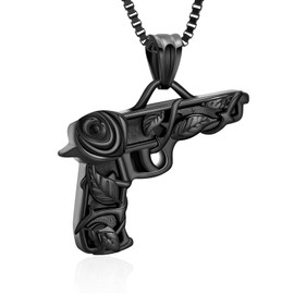 XSMZB Cremation Jewelry Urn Necklace for Ashes Rose Flower Pistol Shape Memorial Ashes Necklace for Human Pet Funeral Keepsake Pendant(Black)