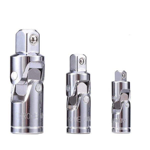 3PCS Universal Joint Socket Set, Chrome Vanadium Steel 3/8 Swivel