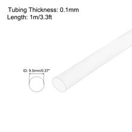 sourcing map PTFE Heat Shrink Tubing 4 to 1 Ratio, 3.3ft x 0.37" Clear Insulating Tubing High Temperature Shrinking Tube