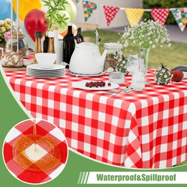 Smiry 3 Packs Gingham Disposable Table Cloth, 54 x 108 Inch Waterproof Plastic Tablecloth, Rectangle Red and White Checkered Table Covers for Picnic, Birthday, Party