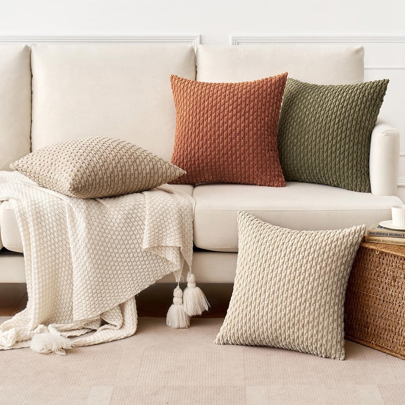 MIULEE Pack of 4 Rust-Olive Green Throw Pillow Covers 20x20