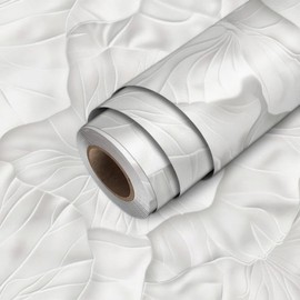 HOMETITUTE White Embossed Floral Wallpaper Peel and Stick Textured Flower Contact Paper Wall Paper Stick 17.7" x 118.1" Self Adhesive Vinyl Wall Covering for Bedroom Cabinets Decor