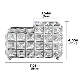 Crystal Makeup Brush Holder, One-Piece Square Brush Organizer, Cosmetics Brush Storage Container for Table, Dresser, Bathroom, Bedroom Organization (Silver)