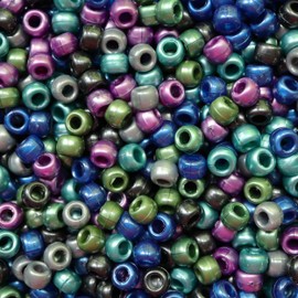 BeadExplosion Pony Beads Peacock Pearl Metallic Mix Crow Beads Made in USA 6x9mm Large Hole, Blue Green, 9mm(B07836)