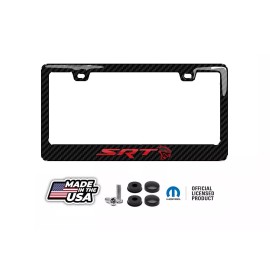 BLVD Dodge SRT Hellcat Red Black 3D Real Carbon Fiber ABS Plastic License Plate Frame