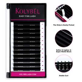 Kolybel KOLYBEL Eyelash Extensions Cashmere Easy Fan Lashes 0.05 Thickness D Curl 14mm Single Tray Auto Blooming Lash Extension Matte Dark Black Volume Lashes Lasting Self Fanning Lashes(0.05-D,14mm)