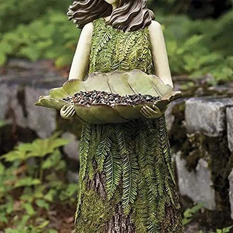Fairy Garden Statue with Bird Feeder Lawn Resin Ornaments Garden