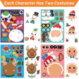 48 Pcs Make Your Own Christmas Sticker Sheets Make A Face Sticker Christmas Stickers for Kids Home Classroom Party Favor Art Craft School Rewards