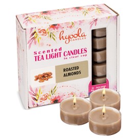 HYOOLA Scented Tealight Candles - Clear Cup - Roasted Almonds Tealight Candles Scented - 6 Hour Burn Time - 15 Pack - European Made