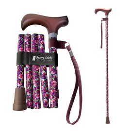 Merry Sticks Lightweight Foldable Walking Canes for Women and Men, Adjustable & Collapsible Walking Stick for Seniors, Balancing Mobility Aids, Ergonomic Handle & Wrist Strap - Purple Morris