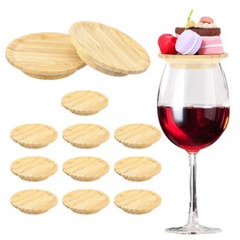 12 Pcs Wine Glass Charcuterie Topper Bamboo Round Dual Use Cups Wine Glass Topper Coasters Charcuterie Plate Boards Accessories Bamboo Appetizer Plates for Family Gatherings Bars Restaurants Party