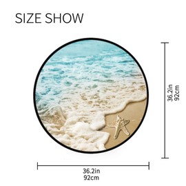 DIGTIA Round Area Rug 3 ft for Bedroom Washable Starfish Ocean Wave Circle Rug Mat Non Slip Carpet with Rubber Backing Summer Beach Floor Mat Decor for Living Room Bathroom Kitchen