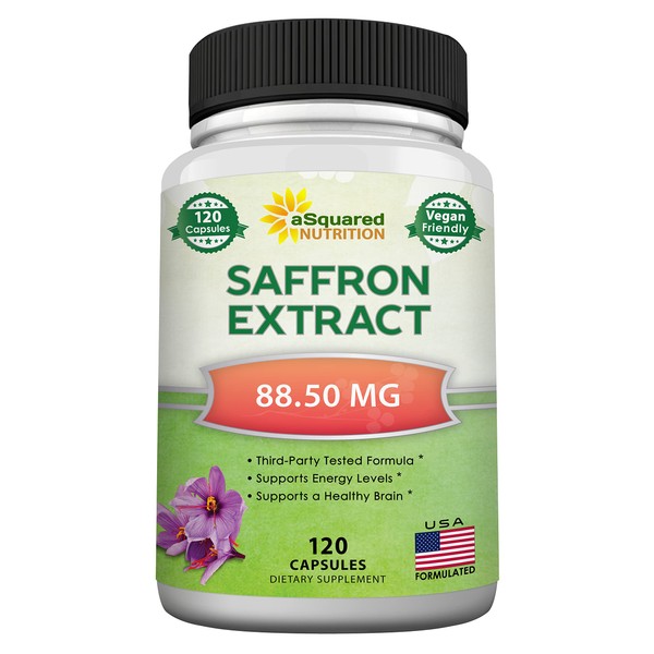 aSquared Nutrition Saffron Supplements - 120 Capsules - Saffron Extract Supplement Pills - Pure Saffron Alternative to Powder, Tea, Threads & Gummies
