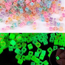 FOPINOA 1000pcs Glow in The Dark Letter Beads, 6x6mm Acrylic Glow Alphabet Beads A-Z Square Letter Beads for Bracelets Necklaces DIY Crafts Gifts Jewelry Making (Glow in The Dark)