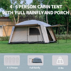 MOQI 4-6 Person Cabin Tent Portable Large Family Camping Tent with Full Rainfly Large Porch, Waterproof Glamping Tent with 2 Rooms 2 Vestibules for Outdoor
