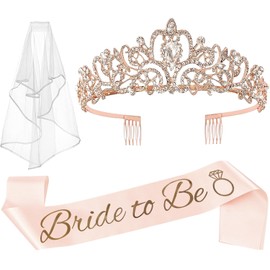 JETKONG JETKONG 3 Pcs Bachelorette Party Decorations Bridal Shower Crown, Bride to Be Sash&Veil for Women Bachelorette Party Gifts, Bachelorette Party Supplies, Gifts, Favors (Rose Gold)