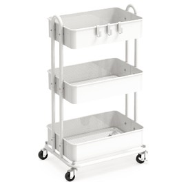 Simple Houseware 3-Tier Heavy Duty Metal Utility Rolling Cart, White