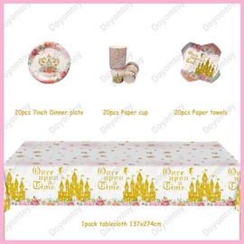 Doyomtoy Castle Birthday, Rose Petals Party Tableware, Girls Fairies, Birthday Plates, Cups, Napkins for Children's Birthday, Flowers Party Decoration, Baby Shower, 61 Pieces