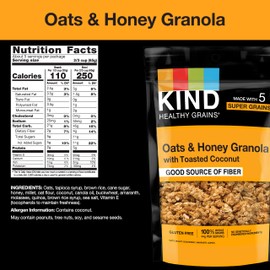 KIND Healthy Grains Granola, Oats & Honey Clusters with Toasted Coconut, Healthy Snacks, Gluten Free, 100% Whole Grains, 5g Protein, 11oz, 3 Count