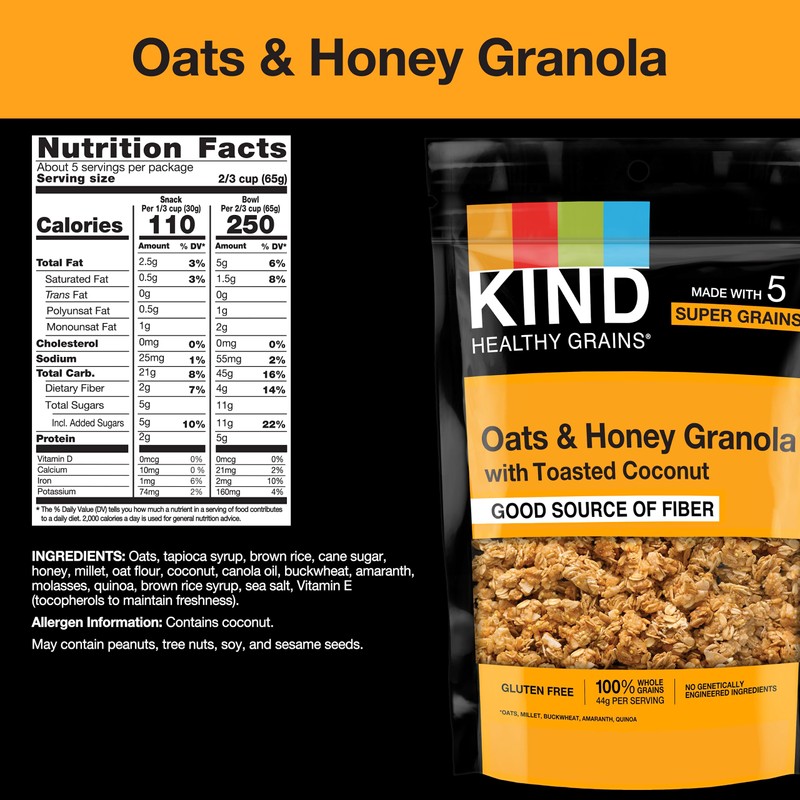 KIND Healthy Grains Granola, Oats & Honey Clusters with Toasted