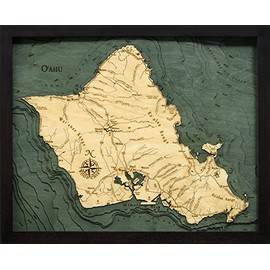Oahu, Hawaii 3-D Nautical Wood Chart, 16 x 20
