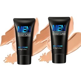 2PCS Mens BB Cream Foundation, BB Cream Light, Concealer For Mature Skin, Make-Up, Anti Aging, Anti Redness For Face