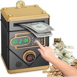 Refasy Piggy Bank,Electronic Money Bank Cash Coin Can for Kids Password Money Saving Box ATM Bank with Music Touchscreen Coin Bank Kids Toys Best Gifts for Girls Boys Age 8 9 10 11 12(Black) - Colour: Gradient Yellow