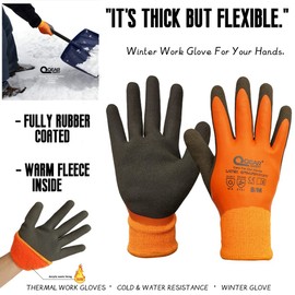 QEARSAFETY 1 Pair Thermal Work Glove, Cold Resistance Glove, Fleece Lining, Fully Latex Rubber Coated For Water Proof, Sandy Soft/Anti-Slip Palm For Grip,10/XL
