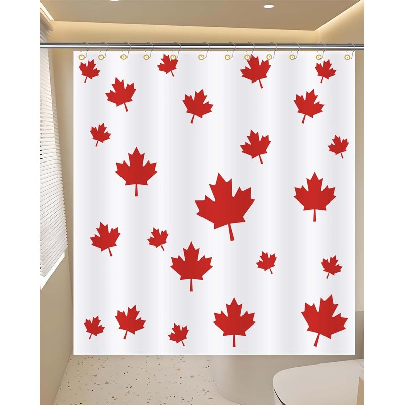 Maples Shower Curtain,72×72 Inch Canada Maple Flag Shower Curtains,1.8×1.8 Meters