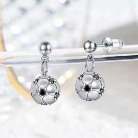Soccer Earrings Women 925 Sterling Silver Soccer Stud Earrings Ball Earrings Sports Earrings with Cubic Zirconia Soccer Jewelry Gifts for Women