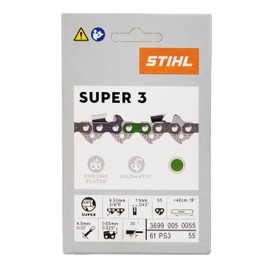 Genuine OEM 16" Chainsaw Chain 0.375" Pitch (3/8P), 0.043" Gauge, 55 Drive Link, Picco Super 3 (61PS3 55) Fits STIHL MS170, MS171, MS180, MS181 Chainsaws 3699-005-0055