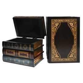 PLAZOTTA 2 Pack Decorative Book Boxes Wooden Antique Book Decorations Vintage Book Storage Box (Style A)