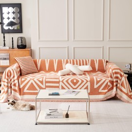 GNSWLD Chenille Couch Cover Boho Sofa Slipcovers Soft Geometric Sectional Couch Covers Throw Blankets for Living Room Pet Furniture Protector Couch Cover for Dog Cat,71"x118",Orange