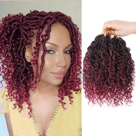 Vemet Goddess Locs Crochet Hair, 8 Inch 9 Packs Faux Locs Synthetic Crochet Hair for Black Women, Boho Style Pre looped crochet Locs with Curly Ends