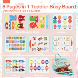 Teefrye Toddler Busy Board Montessori Toys for Toddlers 1-3 Year Old Educational Activity Board Sensory Travel Toys Ages 2-4 Preschool Learning Fine Motor Skills Toy Quiet Book Gift for Kids
