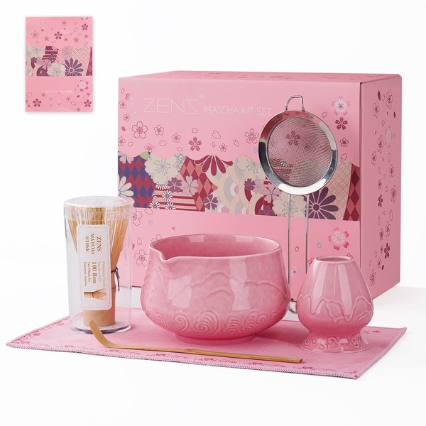 ZENS Matcha Whisk Set, 6pcs Matcha Set Pink Includes 15oz
