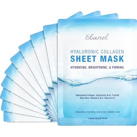 Ebanel 10 Pack Collagen Face Mask with Hyaluronic Acid, Vitamin C, Peptide, Aloe, Instant Brightening Hydrating Face Masks Skincare Korean Sheet Mask,