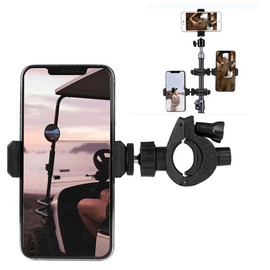 Phone Mount with Adjustable Clamp,Phone Holder for Bike Handlebars, Strollers, Golf Carts, Shopping Carts, Wheelchairs, Mic Stands, and More Secure 360° Rotation, Durable and Lightweight (Black)