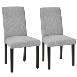 VECELO Upholstered Dining Chairs Set of 2, Fabric Wood Legs High Back for Kitchen Living Room, Light Gray