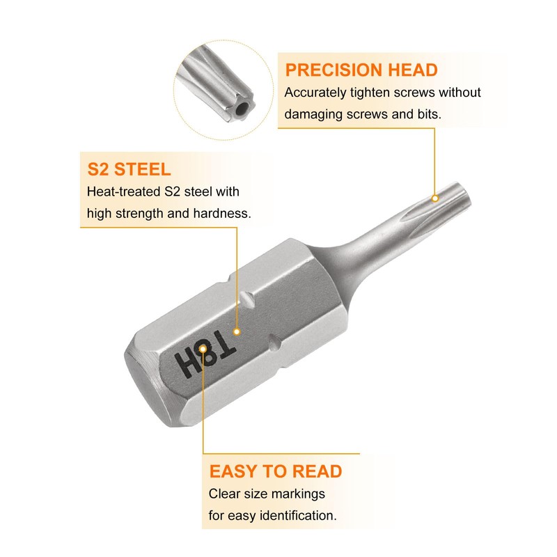 sourcing map 5pcs T8H Torx Screwdriver Bit 1/4" Hex Shank