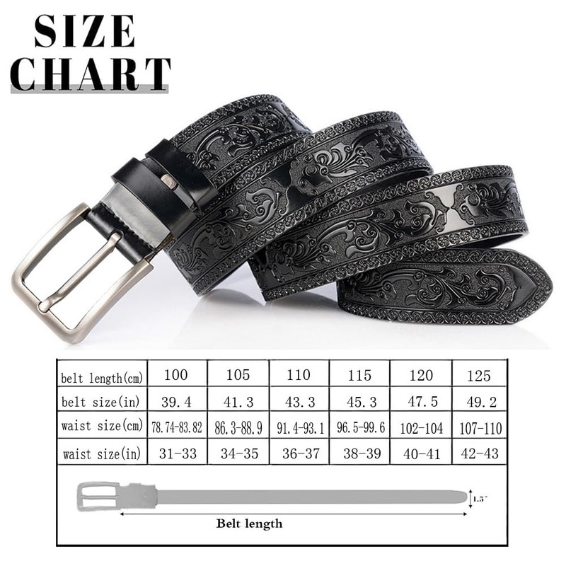 PACDE Cowboy Leather Belt with Pin Buckle Black Coffee Print