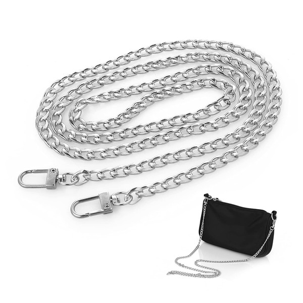 ASTER Purse Chain Straps 120 cm Silver Handbag Purse Strap with Metal Buckles for Purse Handbags Wallet Clutch Crossbody Bag DIY Replacement Straps