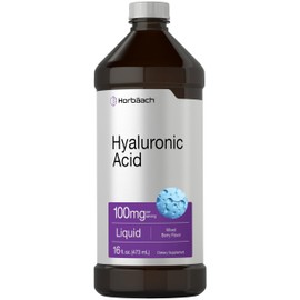 Horbäach Liquid Hyaluronic Acid Supplement | 100 mg | 16 oz | Mixed Berry Flavor | Non-GMO and Gluten Free Formula