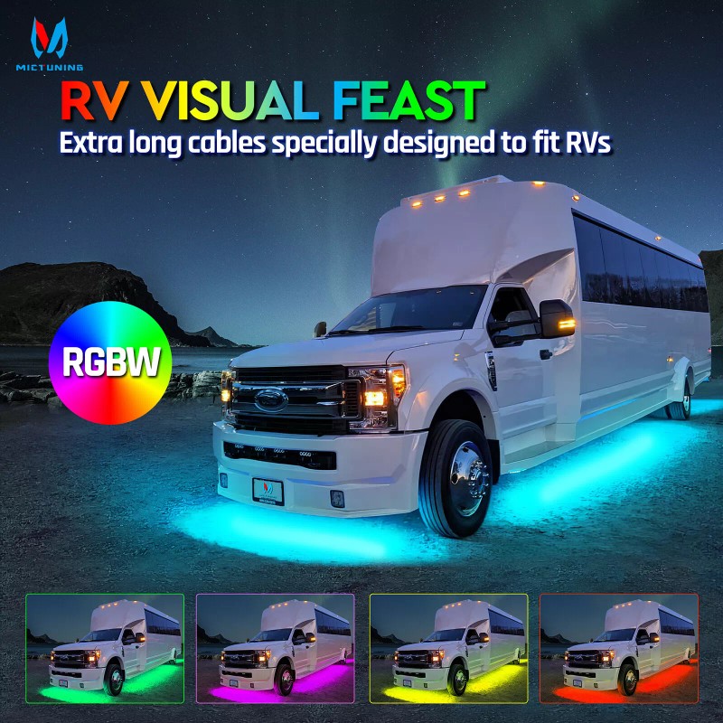 MICTUNING 8PCS RGBW Underglow Light Bars, Exterior Neon Accent Underbody