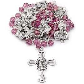 Mondo Cattolico Rosary Beads catholic for Women and Men Blessed During Pope's Angelus, Station of the Cross Rosary in Faceted Crystal Amethyst Beads - Perfect Catholic gifts
