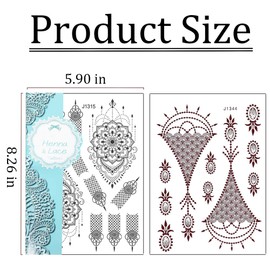 XMASIR 12 Sheets Black Brown Temporary Tattoo Sticker For Women Girls, Waterproof Fake Tattoos Kit Indian Mandala Flower Tattoo Stencils For Wedding Party Festivel