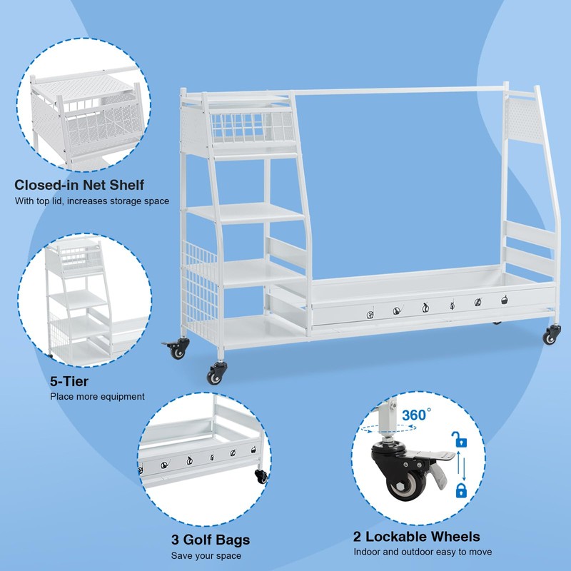 Lauren&Harold 3 Golf Bag Organizer Garage Storage, Golf Storage Rack